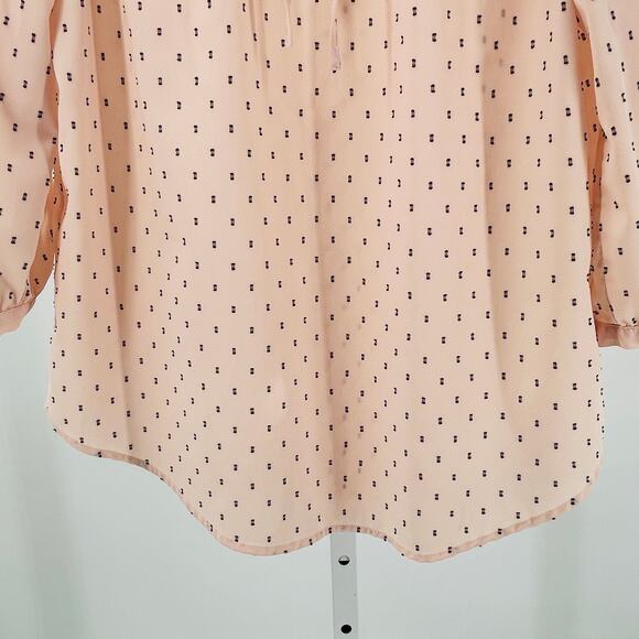 Elle Peach Whip Polka Dot Tie Neck Long Sleeve Sheer Chiffon Career Top Blouse S - Picture 4 of 10